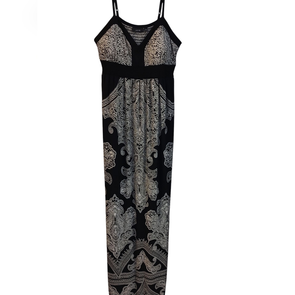 Black & White Maxi Dress With Empire Waist V Neck Spaghetti Straps Sz Large
